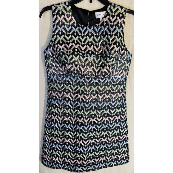 Milly NY Sleeveless Brocade Metallic Pastel Multi-Color Dress Size 4 - Picture 9 of 10